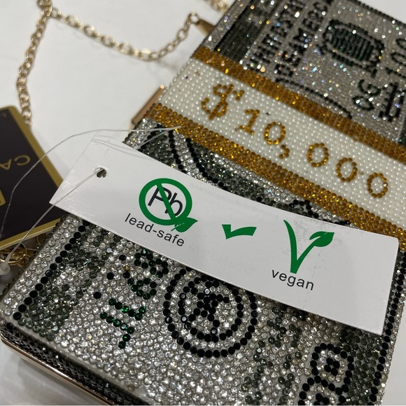 Crystal Money Clutch Bag with shoulder strap. NWT. Rhinestone. Calessa. - Picture 8 of 12